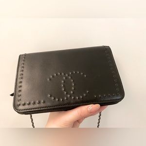 Chanel Classic Black Leather CC Logo WOC Wallet on Chain